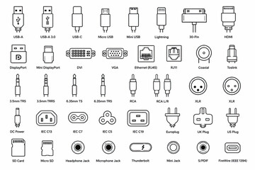 Fototapeta premium Set of simple black thin line icons for user interface and web design isolated on white background