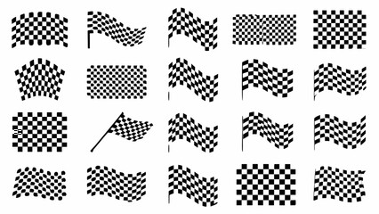 Obraz premium Checkered racing flags a collection of black and white vector illustrations on a white background flag finish line motorsport auto