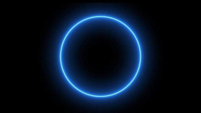 Glowing blue neon light arc loading circle animation on black background