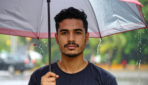 Man holding umbrella portrait