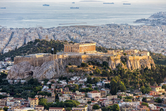Acropolis of Athens historic ancient temple from above in the city of Athens, Greece