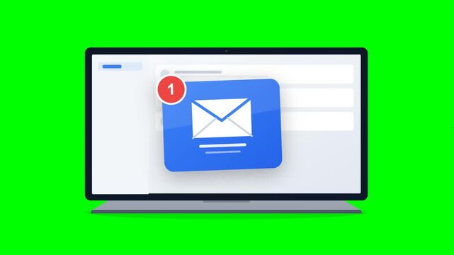 Digital Email Notification Concept with Unread Message Alert Displayed on Laptop Screen Against Chroma Key Green Background