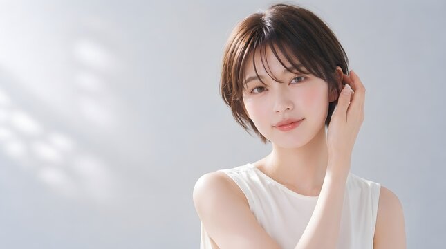 ショートヘアの日本人女性のビューティーポートレート