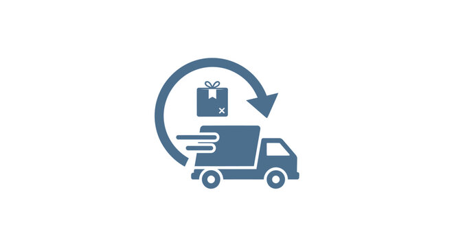 A blue icon showing a delivery truck with a return arrow and a package