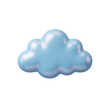 Soft blue 3d cartoon cloud icon with smooth glossy texture