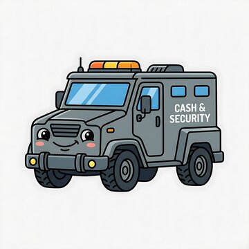 Blue armored cash security armored truck front view.