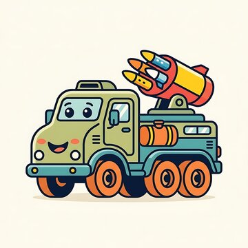 Cartoon style delivery truck with packages and van.