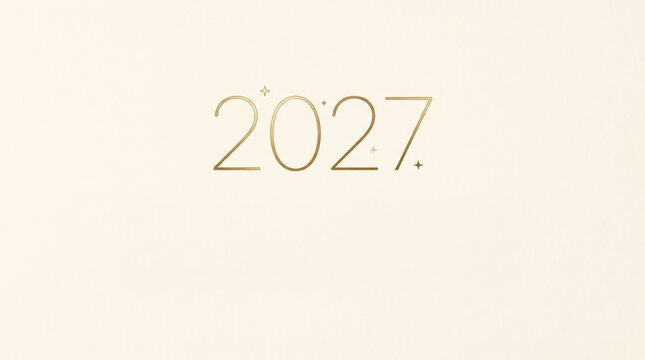 Elegant gold numbers 2027 displayed on a soft cream background with tiny sparkling stars for a sophisticated new year celebration or anniversary greeting design