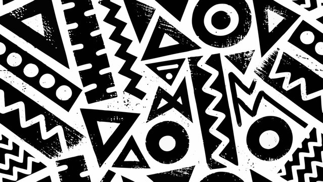Geometric pattern with triangles circles and zigzags in a bold black and white vector illustration abstract arrangement contemporary decorative design