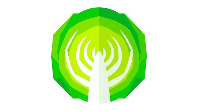 Ecology - Green Tree Silhouette with Concentric Rings Inside Layered Geometric Circle Logo Icon Design