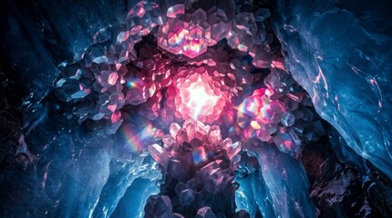 Obraz premium Glow crystal cave with rainbow prisms