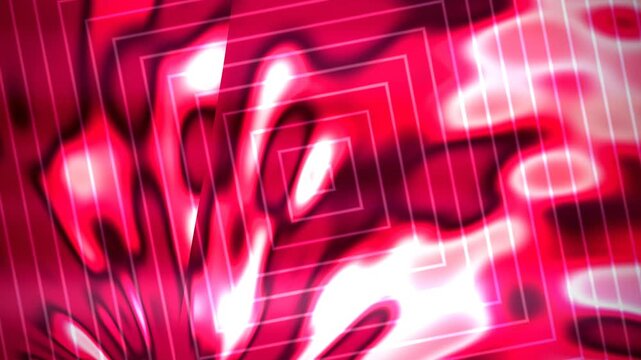 Vibrant pink abstract liquid tunnel with glowing geometric square patterns.