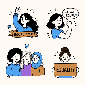 Hand-Drawn Diverse Women Empowerment and Gender Equality Illustration Set