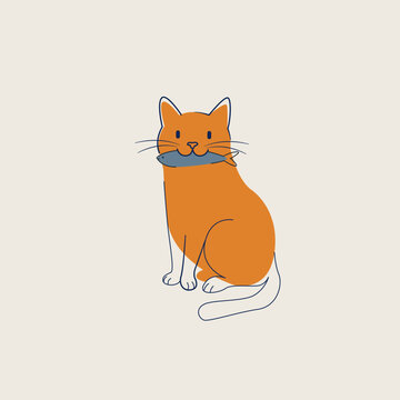 Cute Orange Cat Holding a Fish in its Mouth Minimalist Vector Illustration [Converted]