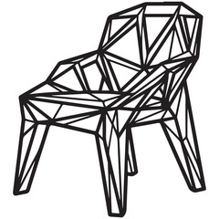 Obraz premium Geometric low poly chair vector illustration with black wireframe lines for modern furniture design