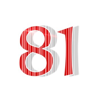 A graphic illustration of the number 81 featuring a red and white vertical striped pattern, complete with a soft shadow effect against a plain white background.