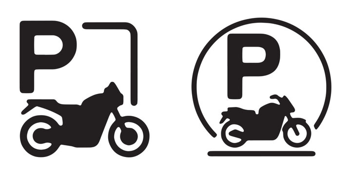 Motorcycle parking vector icon, motorbike parking zone sign, scooter park area symbol graphic.