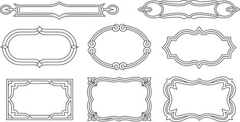 Vintage calligraphic frame border set with elegant retro labels and blank filigree flourishes for greeting card decoration vector illustration. © ASDF