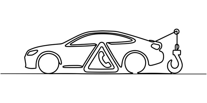 Roadside Assistance Car Warning and Tow Hook Continuous One Line Drawing