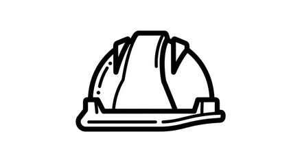 Fototapeta premium Construction - Hard Hat Safety Helmet Line Art Icon Isolated on White Background Simple Outline Drawing