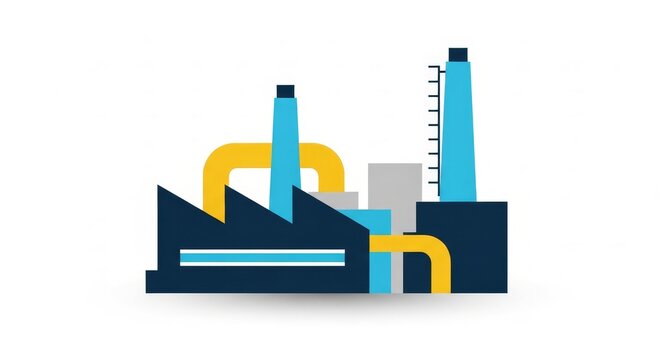 Industry - Flat Design Illustration of Industrial Factory Complex with Chimneys Pipes and Modern Buildings