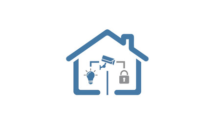 A blue icon representing a smart home security system with connected devices © fatonah