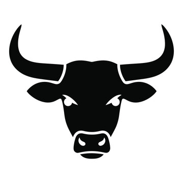 Bull head with horns and angry expression  black silhouette icon icon