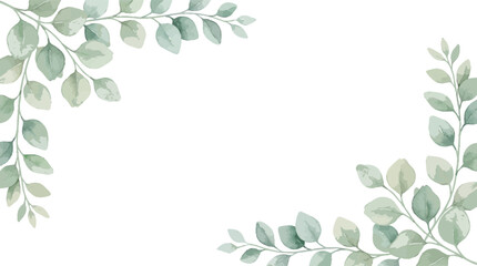 Watercolor eucalyptus leaves corner frame with wide blank copy space © Icon Sets