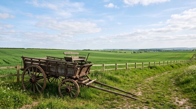 Old Traditional Wooden Cart in the Pampas Landscape of Southern Brazil