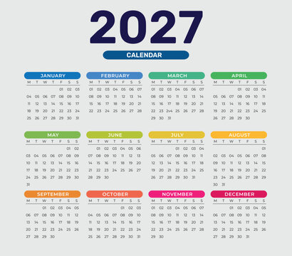 2027 Colorful Yearly Calendar With Unique Style Vector