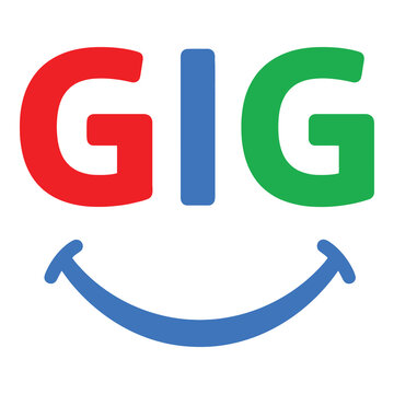 Colorful smiling face with gig text  emoticon expression icon
