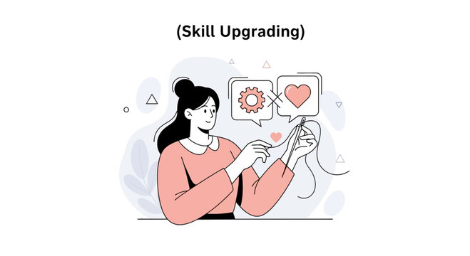 Person Improving Skills and Career Growth Concept - Vector Illustration