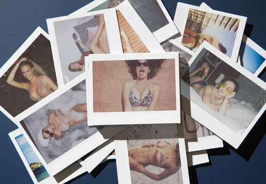 Mockup of collection of blank polaroid