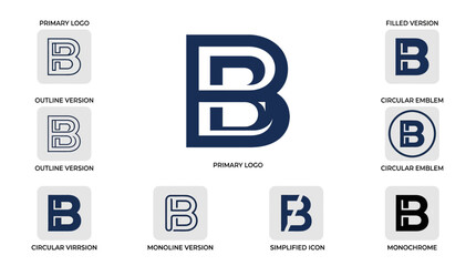 Monogram B Logo Designs - Primary, Outline, Circular, and Icon Versions © kiarev