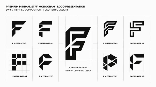 Minimalist F Monogram Logo Design Variations | Abstract Letter F Graphics