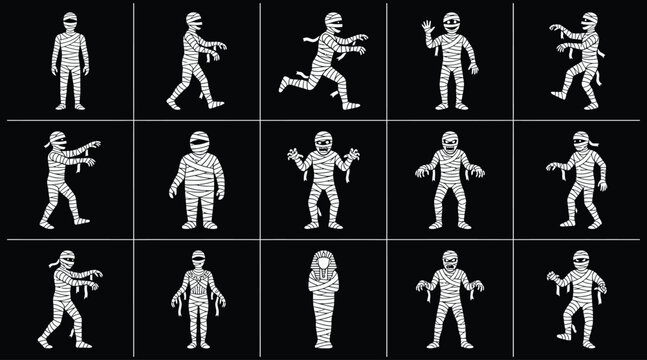 Spooky halloween vector bundle diverse mummy characters for creepy designs festive october graphics