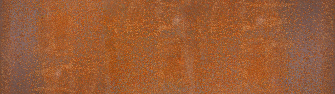 Grunge rusty orange brown industrial industry metal corten steel tile background texture banner	 panorama long