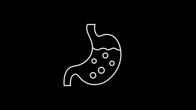 Stomach with Floating Gas Bubbles Icon Loop Representing Indigestion Concept on Alpha Channel Transparent Background