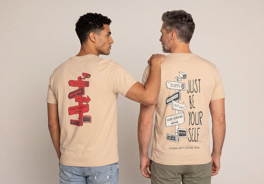 Two Men Show off back T-Shirts