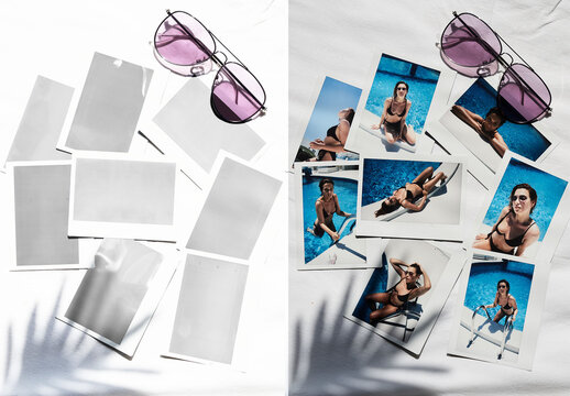 Mockup of collection of blank polaroids