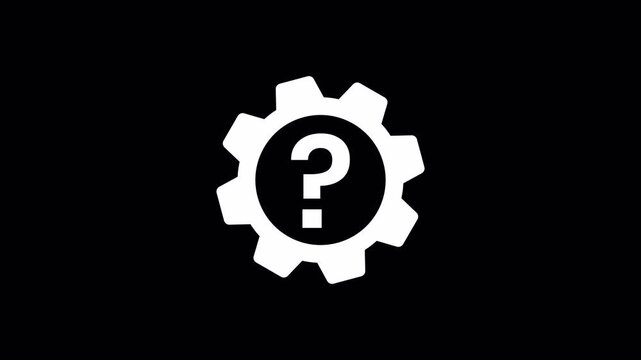 White Gear and Question Mark Icon Loop Representing Problem Solving Concept on Alpha Channel Transparent Background