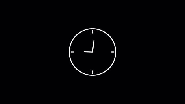 White Line Broken Clock Icon Loop Representing Mechanical Straining Concept on Alpha Channel Transparent Background