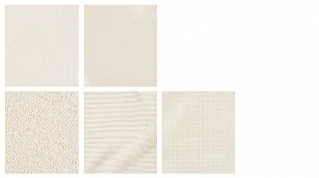 Five undyed fabric swatches, fiber identification, textile reference  
