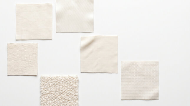 Five undyed fabric swatches, fiber identification, textile reference  