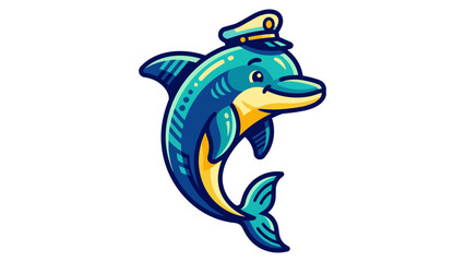 Naklejka premium Colorful dolphin sailor mascot wearing a captain hat
