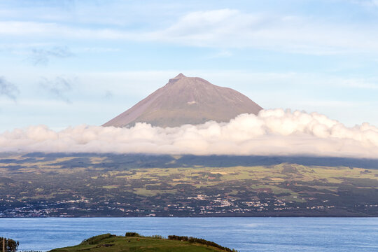 Azores volcano Mount Pico Portugal's highest mountain as seen from Faial island, Portugal