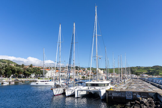 Marina with sailing boats in Horta town on Azores islands on Faial island, Portugal