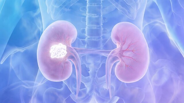 Medical imaging of renal cancer and kidney tumors showing renal lesions for clinical diagnosis, nephrology research and urinary system disease teaching use