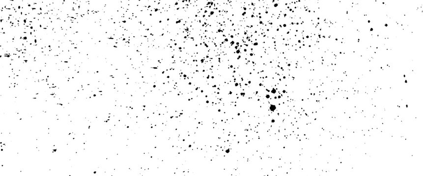 Black ink splatter texture. Abstract paint spray background. Distressed grunge overlay. Random speckles. Dirty dust effect. Monochrome stencil texture. Vector background. Graphic design resource