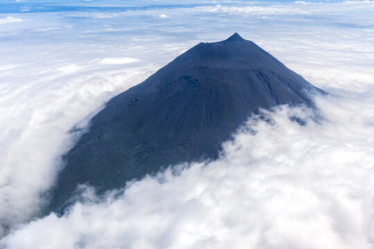 Azores volcano Mount Pico Portugal's highest mountain from above on Azores, Portugal